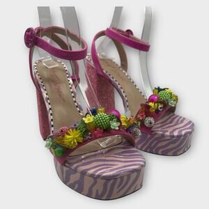 Betsey Johnson JORDEN Platform GLITTER Sandals in BARBIE Pink ZEBRA Women’s 7